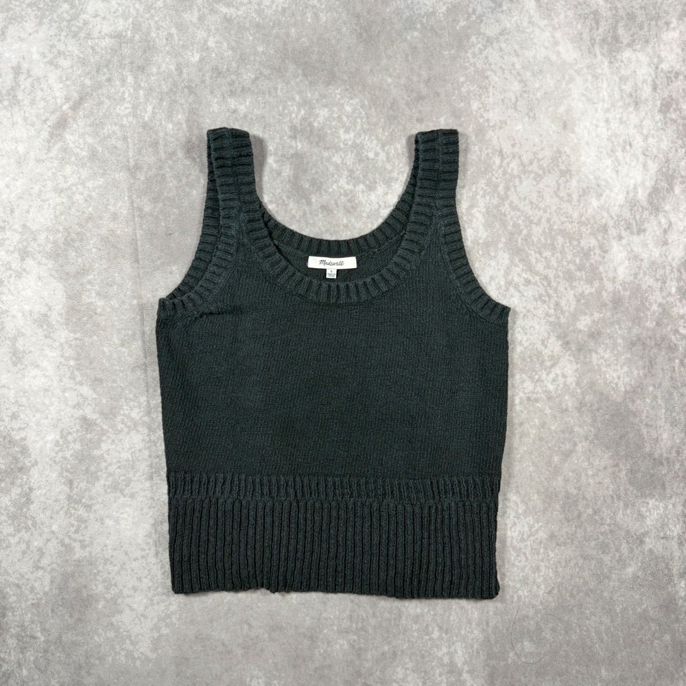 Madewell Womens S Black Ribbed Knit Scoop Neck Sweater Tank Top Minimalist Chic